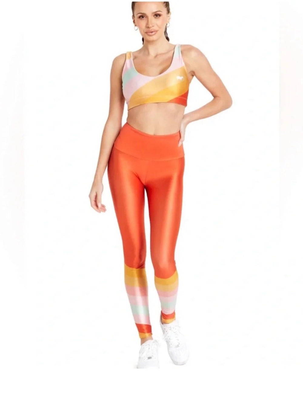 Goldsheep NWT Retro Rainbow Activewear Set Top and Leggings Size M